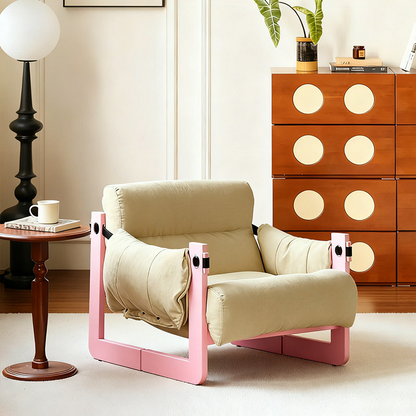 Modern Ash Wood Linen Lounge Chair - Plush Rectangular Accent Armchair For Living Room