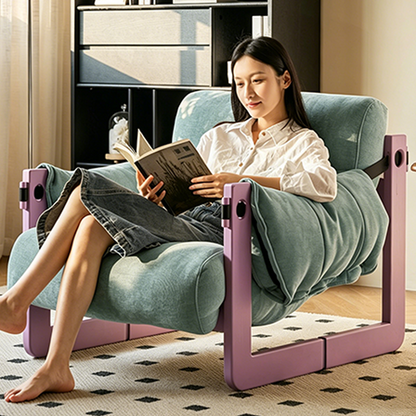 Modern Ash Wood Linen Lounge Chair - Plush Rectangular Accent Armchair For Living Room