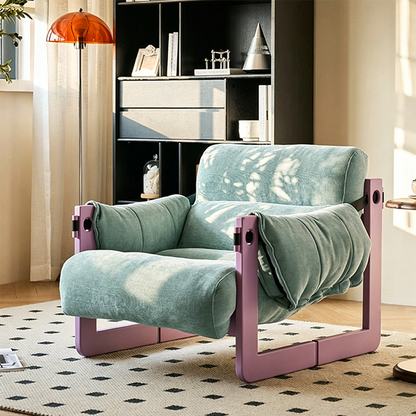 Modern Ash Wood Linen Lounge Chair - Plush Rectangular Accent Armchair For Living Room