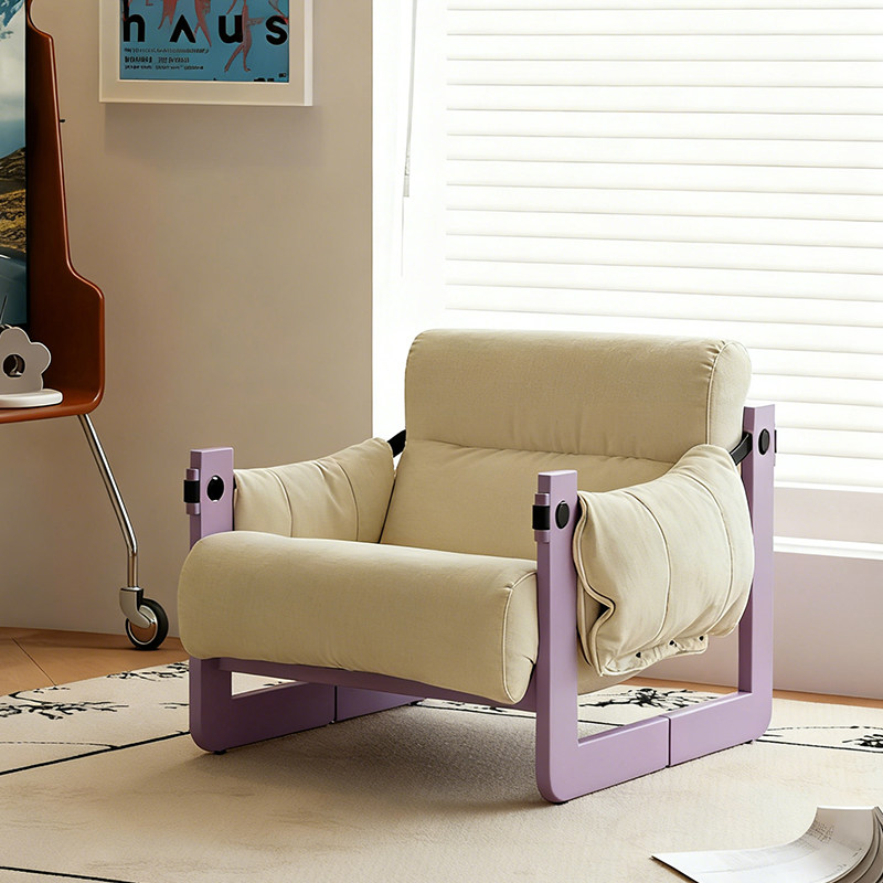 Modern Ash Wood Linen Lounge Chair - Plush Rectangular Accent Armchair For Living Room