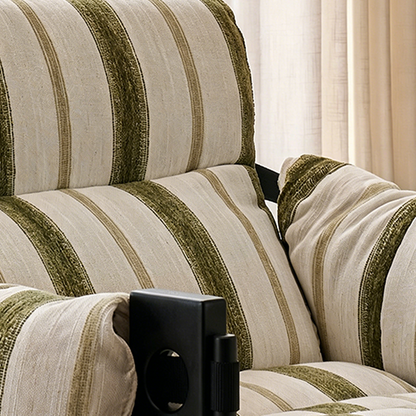 Vintage Ash Wood Striped Lounge Chair - Plush Linen Chenille Linen Accent Armchair For Living Room