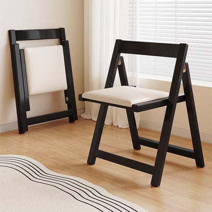 Contemporary Scandinavian Square Rubberwood Solid Wood PU Leather Foldable Backrest Chair For Living Room