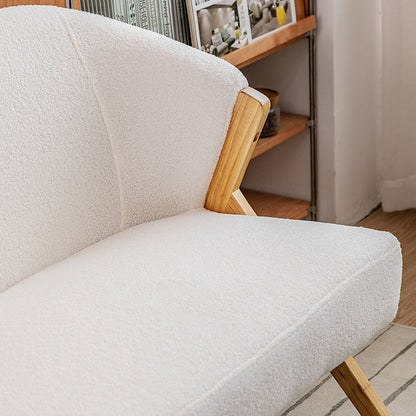 Contemporary Scandinavian Square Faux Sherpa Fabric High-Quality Faux Leather Solid Wood Backrest Lounge Chair For Living Room