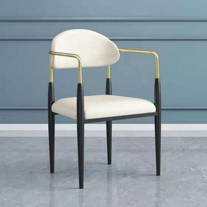Modern Luxury Square PU Leather Iron Backrest Armrest Dining Chair For Dining Room
