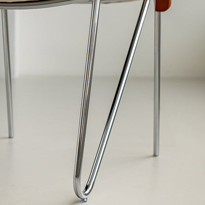 Contemporary Scandinavian Square Plywood Electroplated Iron Chenille Fabric Backrest Armrests Dining Chair For Dining Room