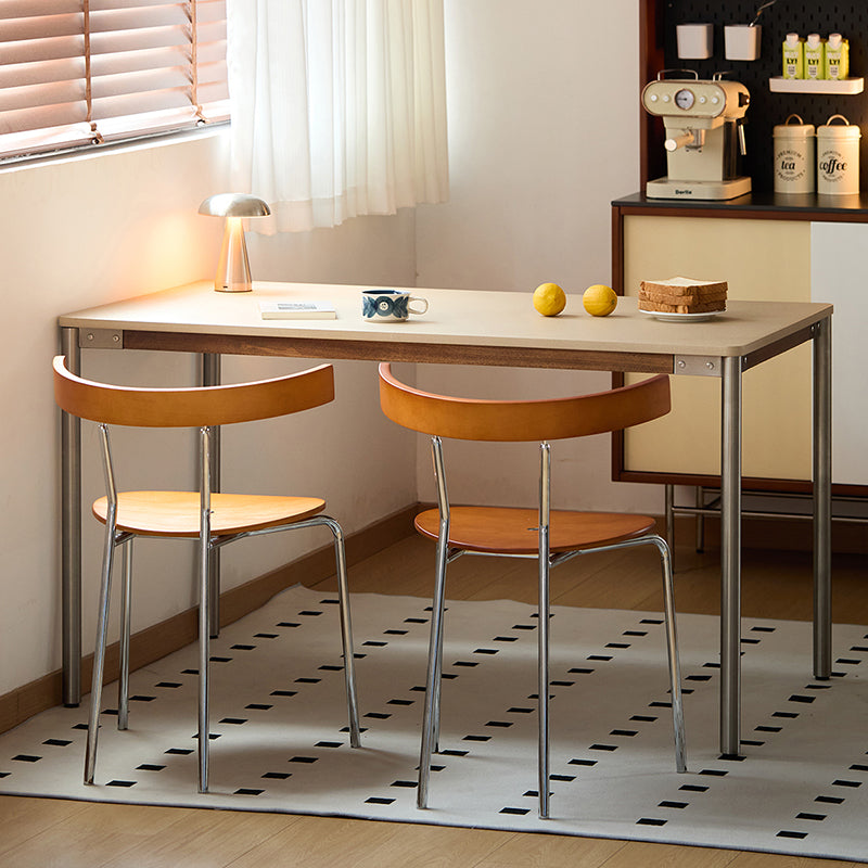 Contemporary Scandinavian Square Plywood Electroplated Iron Backrest Dining Chair For Dining Room
