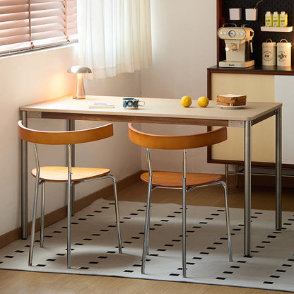 Contemporary Scandinavian Square Plywood Electroplated Iron Backrest Dining Chair For Dining Room