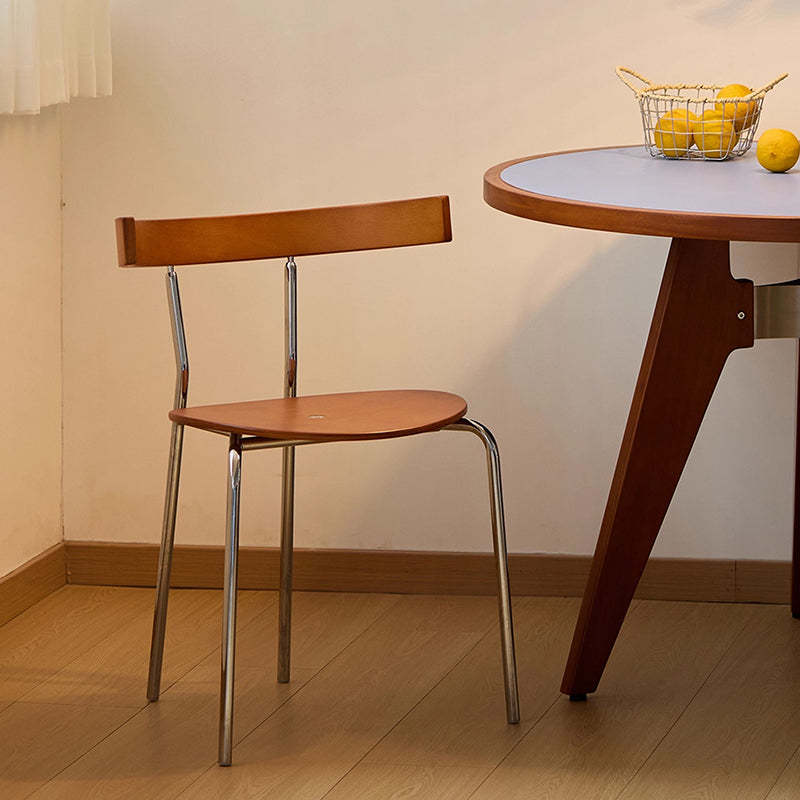 Contemporary Scandinavian Square Plywood Electroplated Iron Backrest Dining Chair For Dining Room
