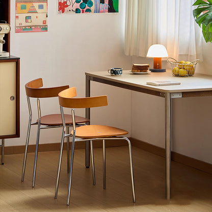 Contemporary Scandinavian Square Plywood Electroplated Iron Backrest Dining Chair For Dining Room