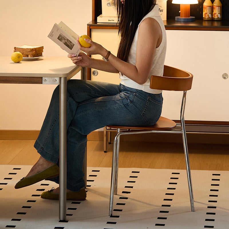 Contemporary Scandinavian Square Plywood Electroplated Iron Backrest Dining Chair For Dining Room