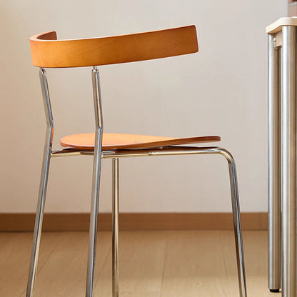 Contemporary Scandinavian Square Plywood Electroplated Iron Backrest Dining Chair For Dining Room