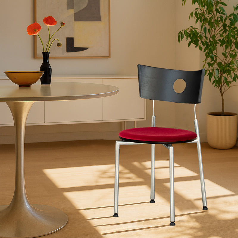 Contemporary Retro Square Plywood Fabric Stainless Steel Backrest Dining Chair For Dining Room