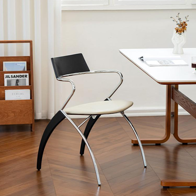 Modern Art Deco Square Faux Leather Velvet Fabric Plywood Electroplated Iron Backrest Armrest Dining Chair For Dining Room