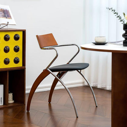 Modern Art Deco Square Faux Leather Velvet Fabric Plywood Electroplated Iron Backrest Armrest Dining Chair For Dining Room