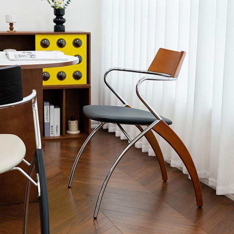 Modern Art Deco Square Faux Leather Velvet Fabric Plywood Electroplated Iron Backrest Armrest Dining Chair For Dining Room