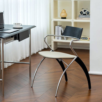 Modern Art Deco Square Faux Leather Velvet Fabric Plywood Electroplated Iron Backrest Armrest Dining Chair For Dining Room