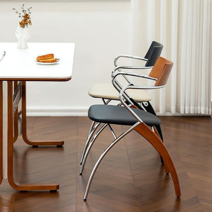 Modern Art Deco Square Faux Leather Velvet Fabric Plywood Electroplated Iron Backrest Armrest Dining Chair For Dining Room
