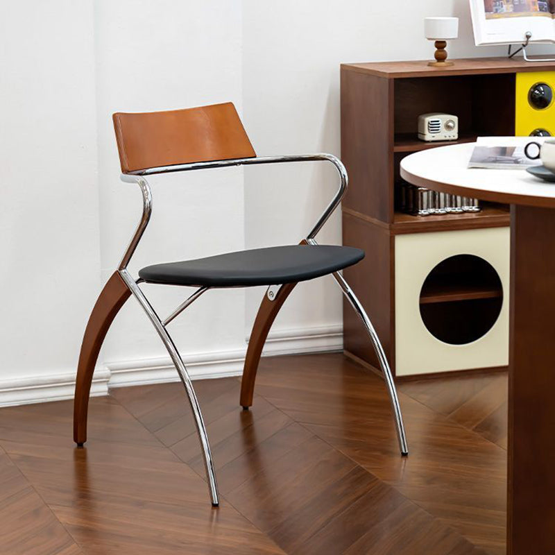 Modern Art Deco Square Faux Leather Velvet Fabric Plywood Electroplated Iron Backrest Armrest Dining Chair For Dining Room