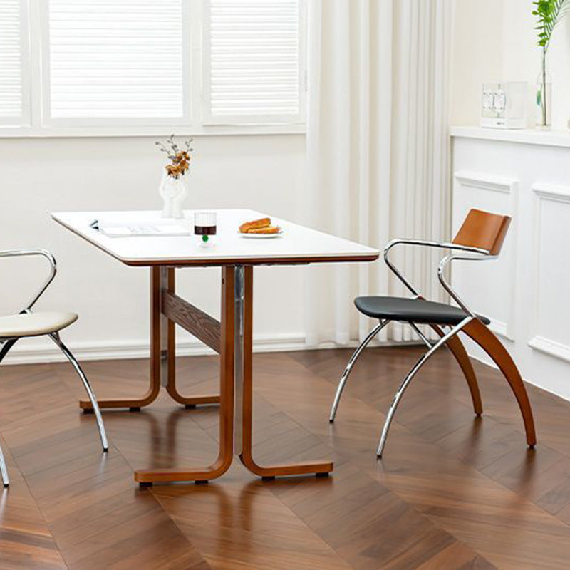 Modern Art Deco Square Faux Leather Velvet Fabric Plywood Electroplated Iron Backrest Armrest Dining Chair For Dining Room