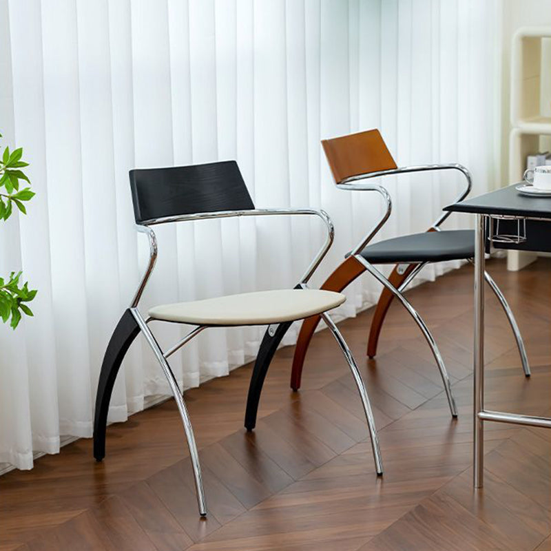 Modern Art Deco Square Faux Leather Velvet Fabric Plywood Electroplated Iron Backrest Armrest Dining Chair For Dining Room