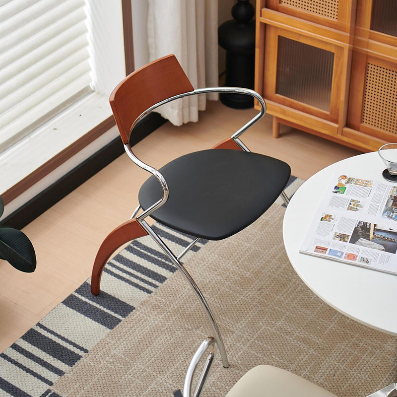 Modern Art Deco Square Faux Leather Velvet Fabric Plywood Electroplated Iron Backrest Armrest Dining Chair For Dining Room