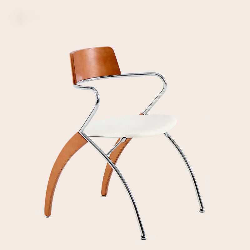 Modern Art Deco Square Faux Leather Velvet Fabric Plywood Electroplated Iron Backrest Armrest Dining Chair For Dining Room