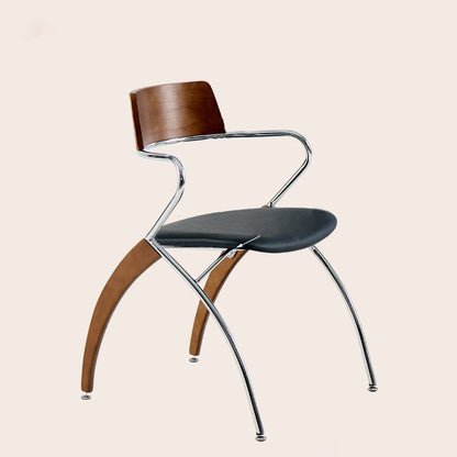 Modern Art Deco Square Faux Leather Velvet Fabric Plywood Electroplated Iron Backrest Armrest Dining Chair For Dining Room