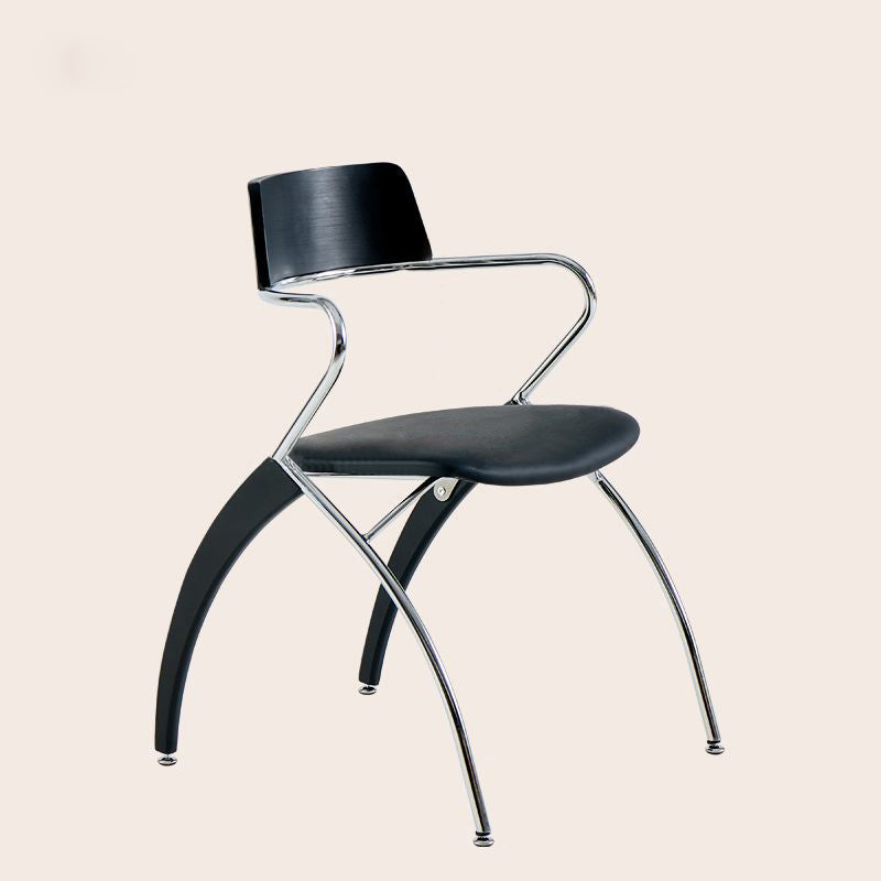 Modern Art Deco Square Faux Leather Velvet Fabric Plywood Electroplated Iron Backrest Armrest Dining Chair For Dining Room