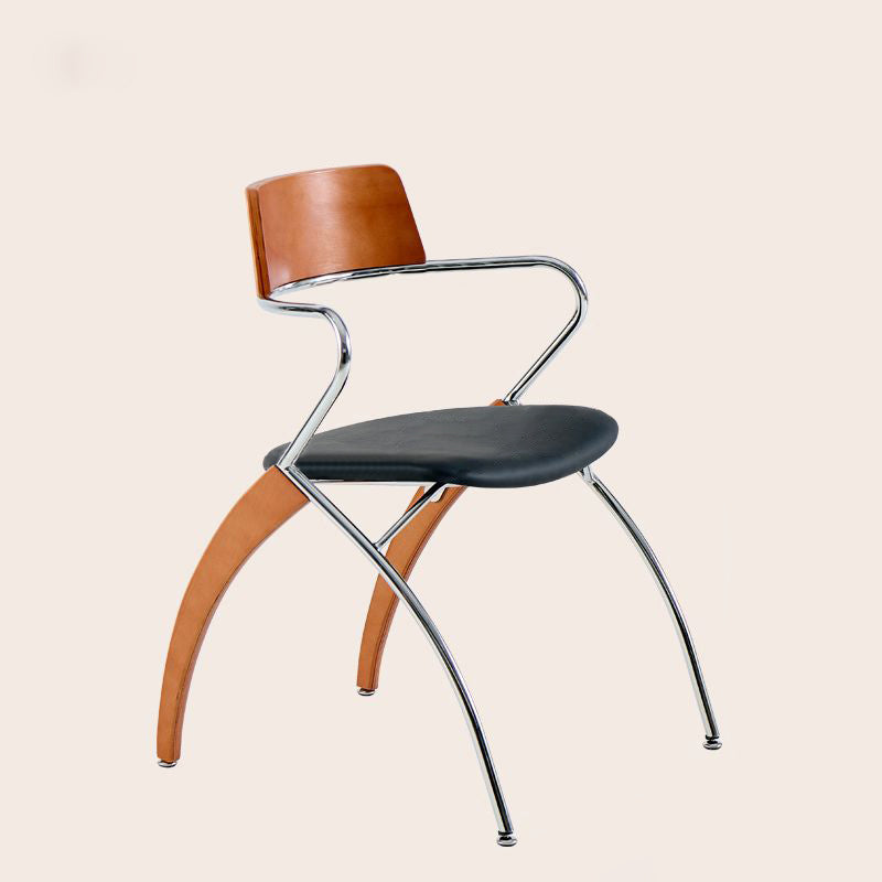 Modern Art Deco Square Faux Leather Velvet Fabric Plywood Electroplated Iron Backrest Armrest Dining Chair For Dining Room