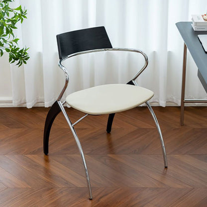 Modern Art Deco Square Faux Leather Velvet Fabric Plywood Electroplated Iron Backrest Armrest Dining Chair For Dining Room