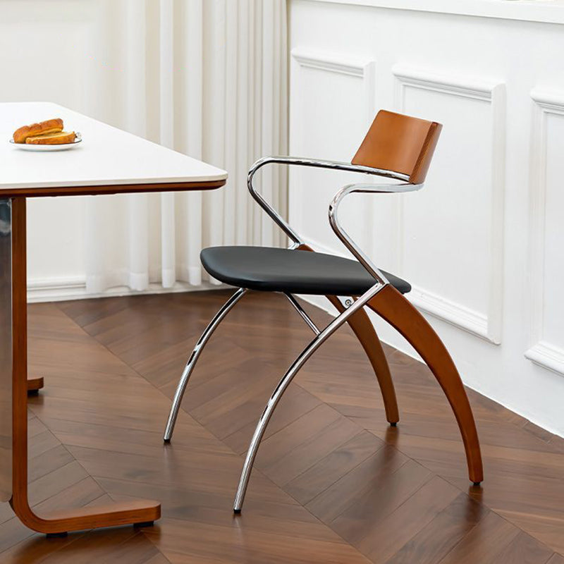 Modern Art Deco Square Faux Leather Velvet Fabric Plywood Electroplated Iron Backrest Armrest Dining Chair For Dining Room