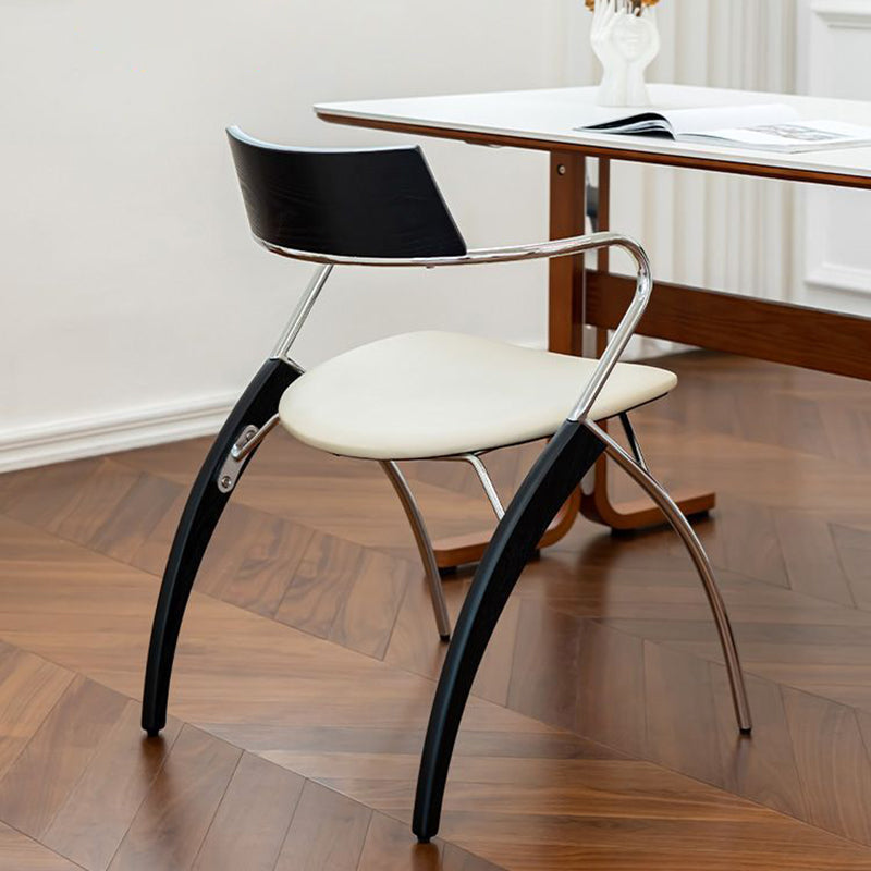 Modern Art Deco Square Faux Leather Velvet Fabric Plywood Electroplated Iron Backrest Armrest Dining Chair For Dining Room