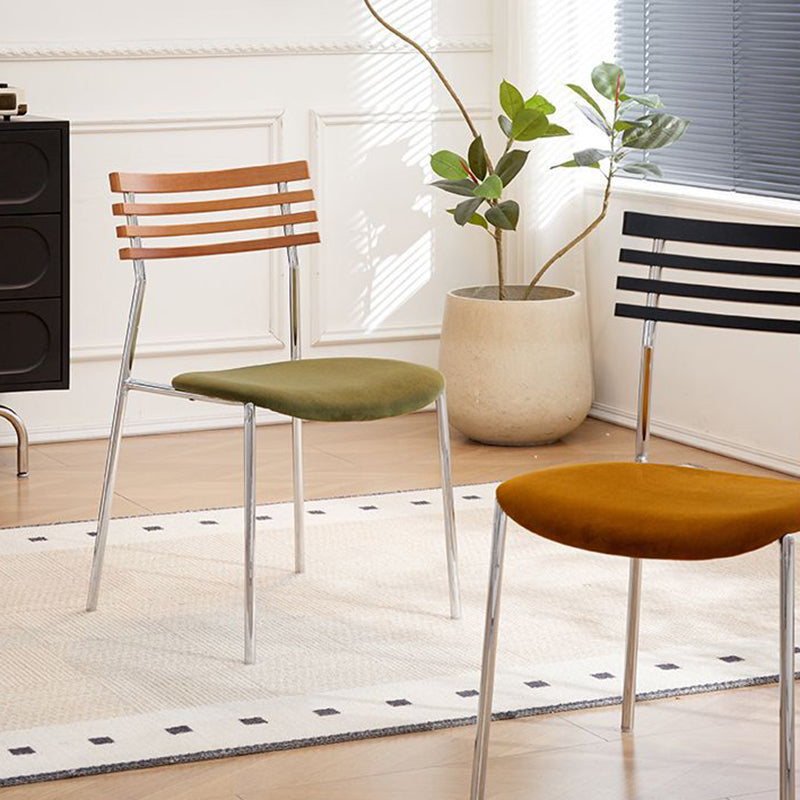 Contemporary Retro Square Plywood Fabric Electroplated Iron Backrest Dining Chair For Dining Room
