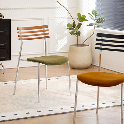 Contemporary Retro Square Plywood Fabric Electroplated Iron Backrest Dining Chair For Dining Room