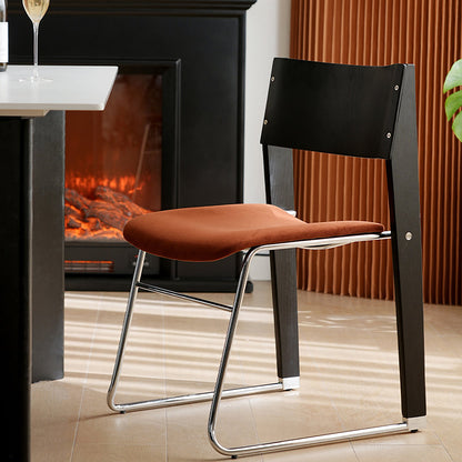 Contemporary Retro Square Plywood Fabric Electroplated Iron Backrest Dining Chair For Dining Room