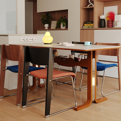 Contemporary Retro Square Plywood Fabric Electroplated Iron Backrest Dining Chair For Dining Room