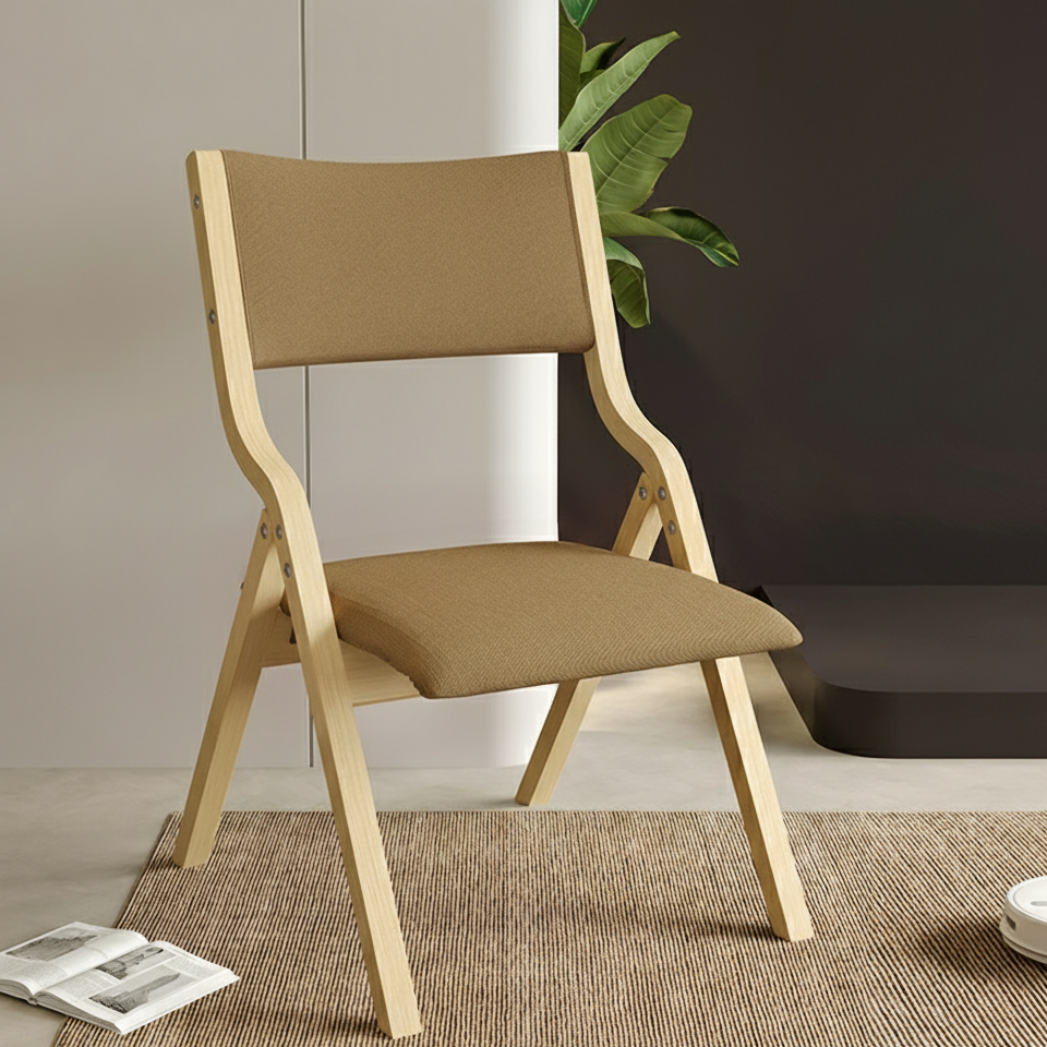 Contemporary Scandinavian Square Birch Wood Fabric Foldable Backrest Dining Chair For Dining Room