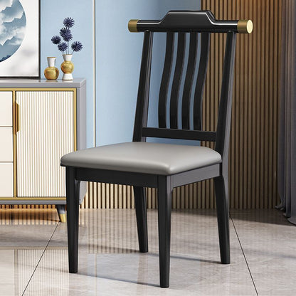 Traditional Chinese Square Rubberwood Solid Wood Microfiber Leather Backrest Dining Chair For Dining Room