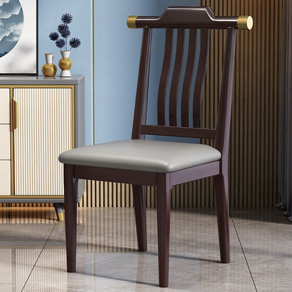 Traditional Chinese Square Rubberwood Solid Wood Microfiber Leather Backrest Dining Chair For Dining Room