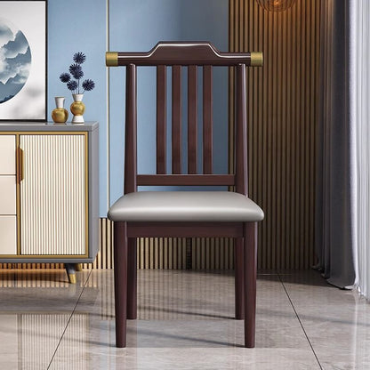 Traditional Chinese Square Rubberwood Solid Wood Microfiber Leather Backrest Dining Chair For Dining Room