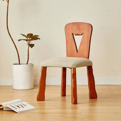 Traditional Vintage Square Fabric Rubberwood Backrest Dining Chair For Dining Room