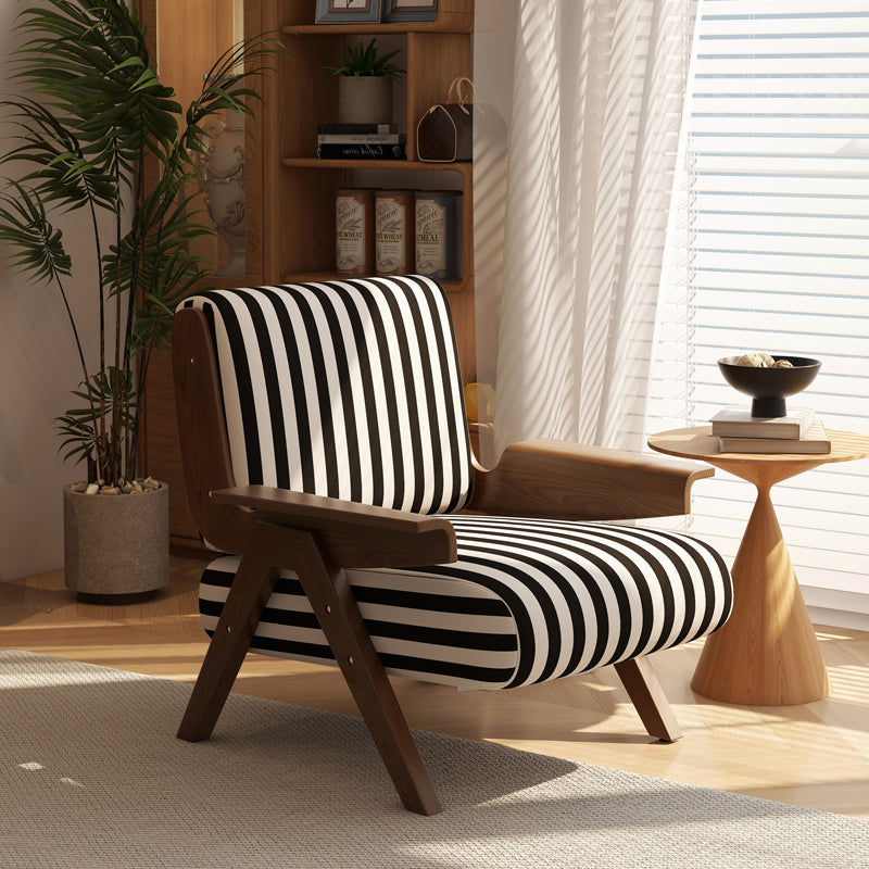 Traditional French Square Fabric Rubberwood Solid Wood Backrest Armrest Accent Chair For Living Room