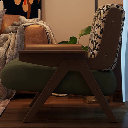 Traditional French Square Fabric Rubberwood Solid Wood Backrest Armrest Accent Chair For Living Room