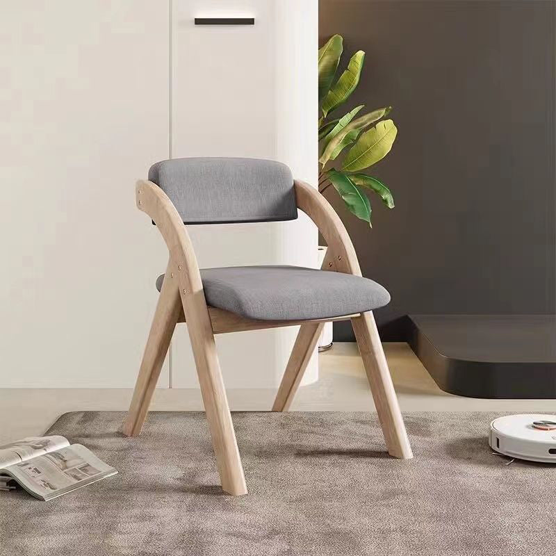 Modern Minimalist Square Fabric Rubberwood Solid Wood Foldable Backrest Dining Chair For Dining Room