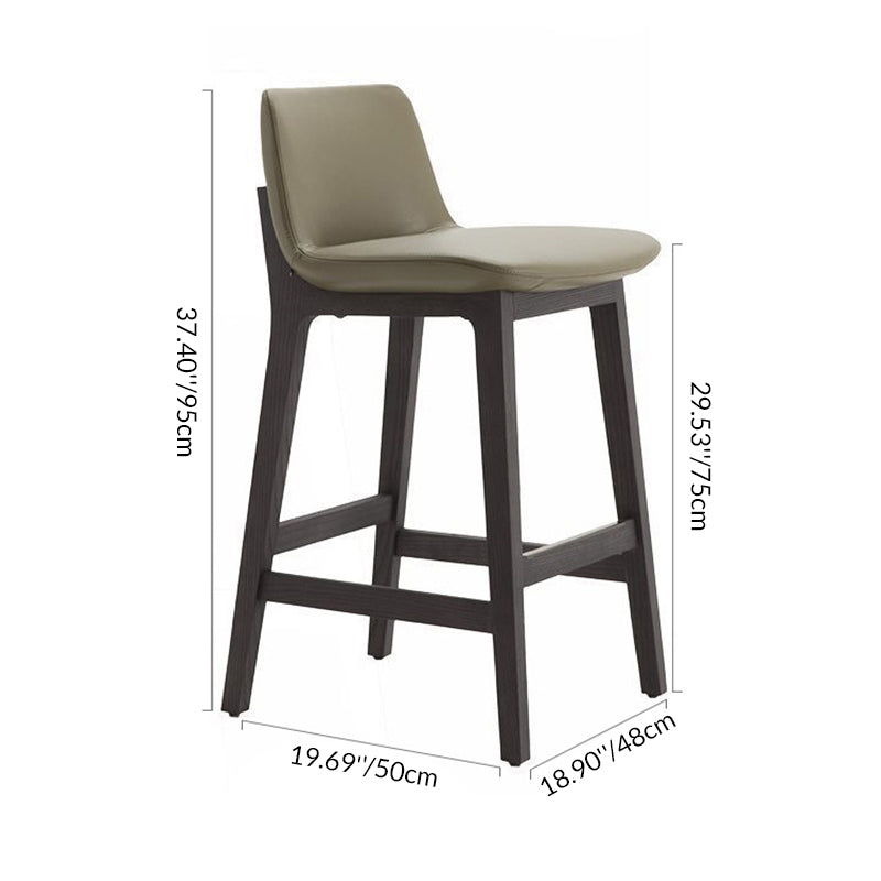 Contemporary Scandinavian Square PU Leather Ash Wood Backrest Bar Stool For Kitchen