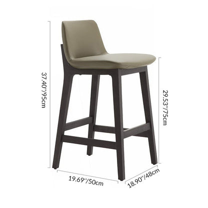 Contemporary Scandinavian Square PU Leather Ash Wood Backrest Bar Stool For Kitchen