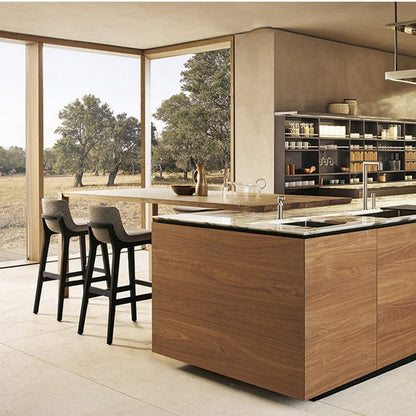 Contemporary Scandinavian Square PU Leather Ash Wood Backrest Bar Stool For Kitchen