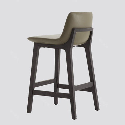 Contemporary Scandinavian Square PU Leather Ash Wood Backrest Bar Stool For Kitchen