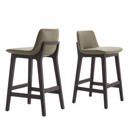 Contemporary Scandinavian Square PU Leather Ash Wood Backrest Bar Stool For Kitchen
