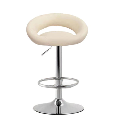 Modern Minimalist Round PU Leather Steel Height-Adjustable Swivel Backrest Bar Stool For Kitchen